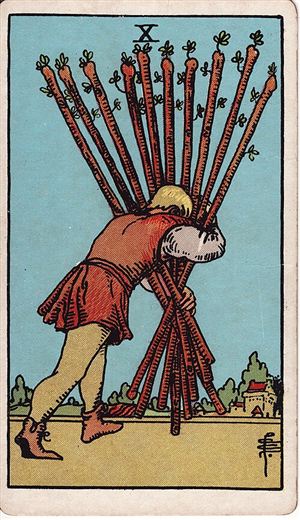 Diez de Bastos (Ten of Wands)